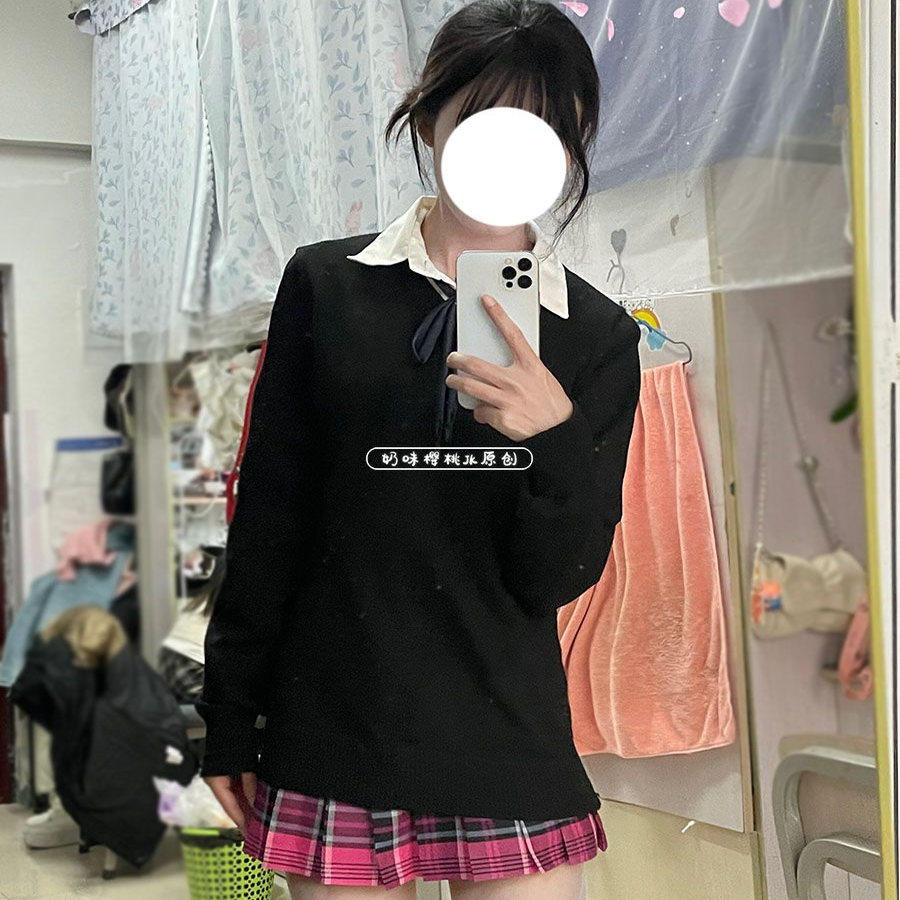 日系JK制服秋冬款套头毛衣学院纯色针织衫毛衣格裙百褶裙上衣套装