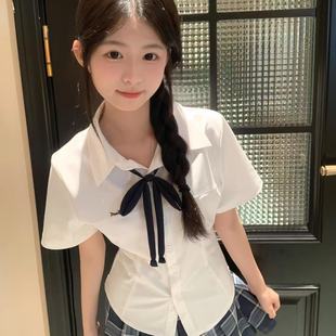 衬衣上衣纯色学院风春夏 短袖 衬衫 jk基础款 宽松日系原创百搭女短袖