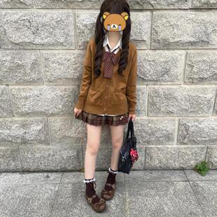 开衫春秋新款JK制服学院风宽松纯色毛衣校服学院风女纯软妹针织衫