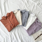 2025新款 宽松长袖 女装 网红不规则百搭纯色衬衫 上衣外套 韩版 秋冬季