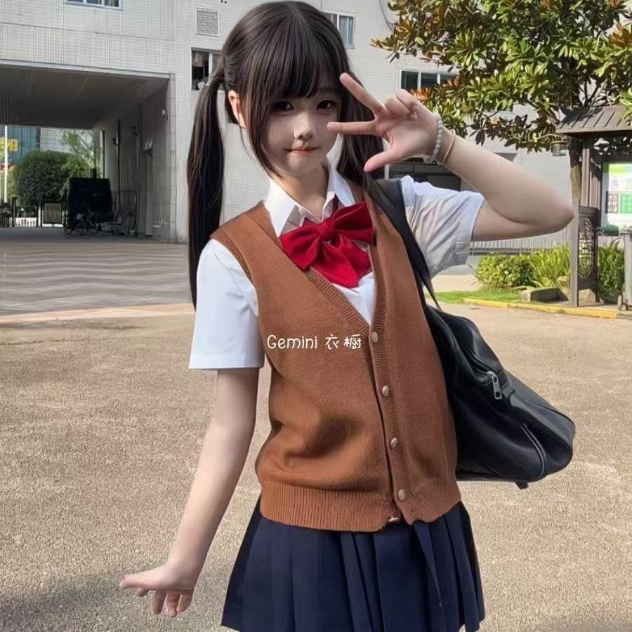 原创日系JK制服针织衫开衫马甲背心基础上衣套装百褶裙学院风短裙