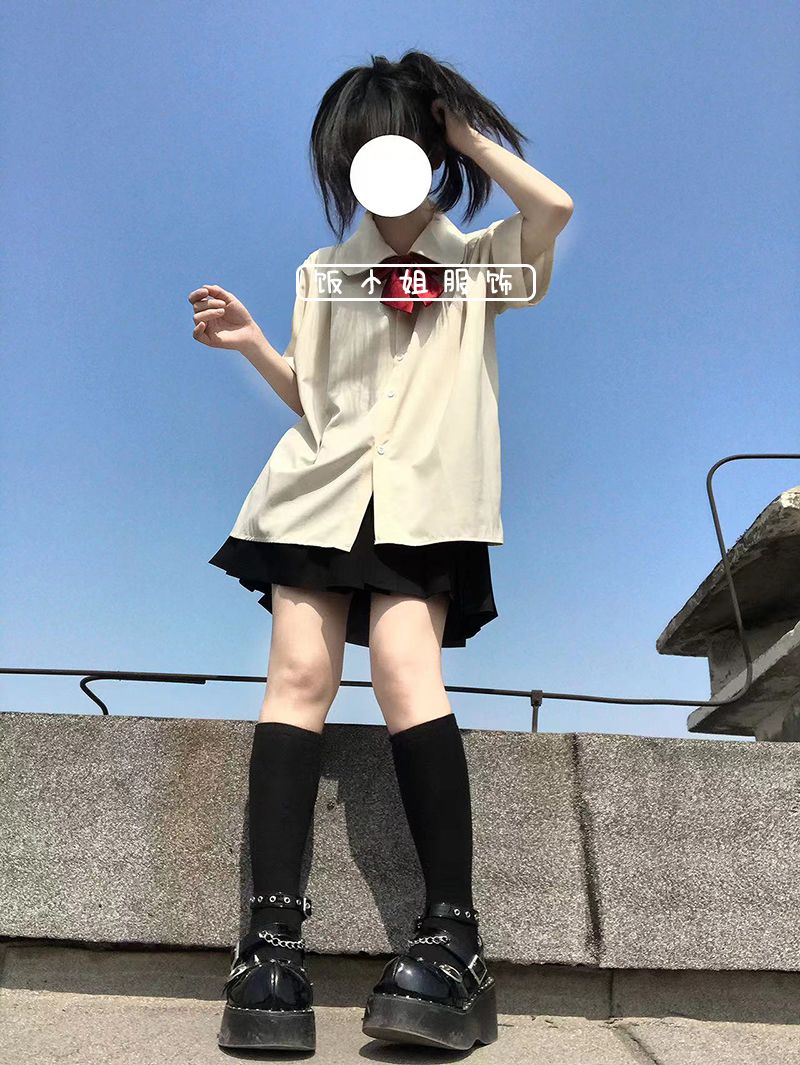 日制校供感原创jk制服衬衫女学生百搭学院风多色衬衣百褶裙套装女-封面