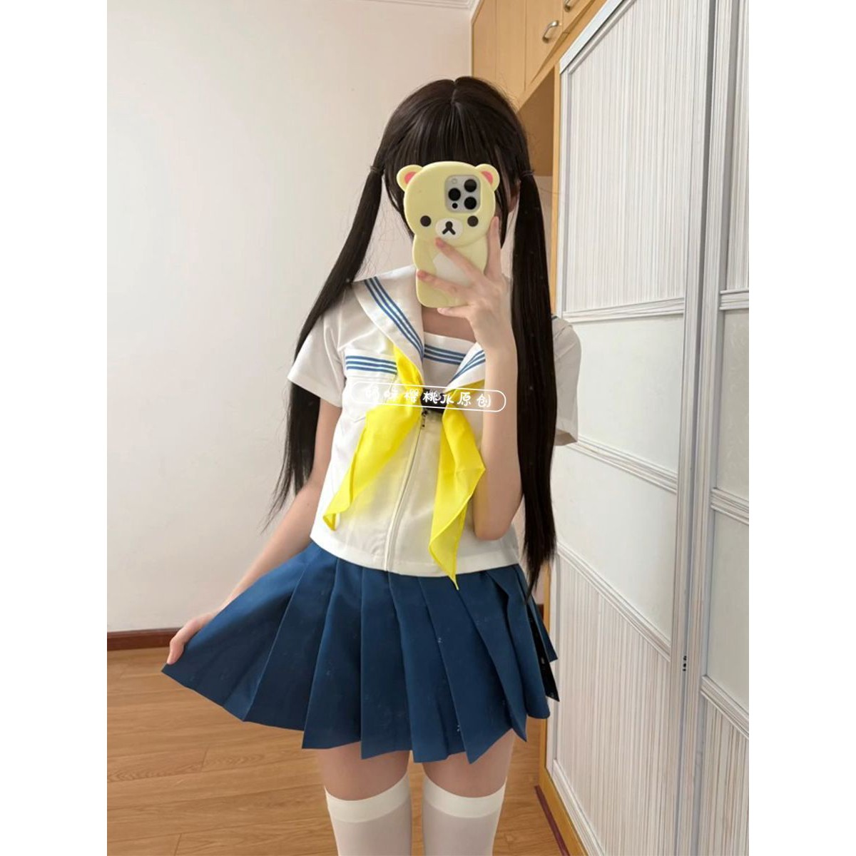 蓝三本校供JK制服原创短袖水手服夏季jk海军白领上衣学院短裙套装