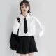 春秋日系甜美白衬衫 女Polo领黑领带长袖 衬衣校园风jk制服学生上衣