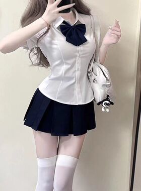 JK制服纯欲风辣妹短袖收腰百搭学院风修身jk衬衫绑带衬衣夏