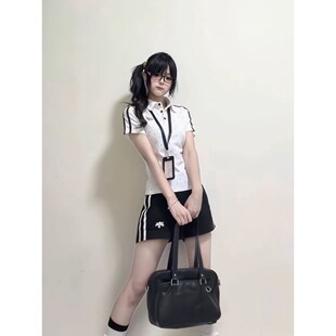 日系校园风波点撞色短袖套装女青春元气运动会运动服校供感体操服