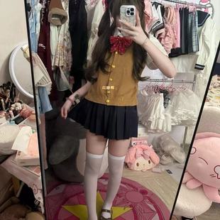 日系JK制服咖色针织衫 女 马甲软妹叠穿上衣百褶裙短裙夏季 可爱套装