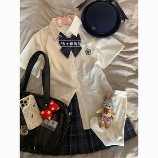 学院白色刺绣上衣基础宽松衬衣女 原创JK制服衬衫 套装 日系夏季 短袖