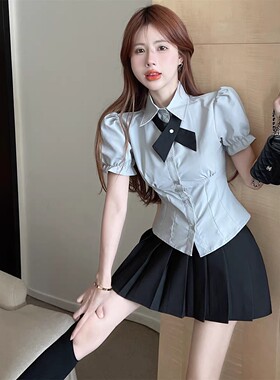 泡泡袖衬衫百褶裙jk制服两件套装