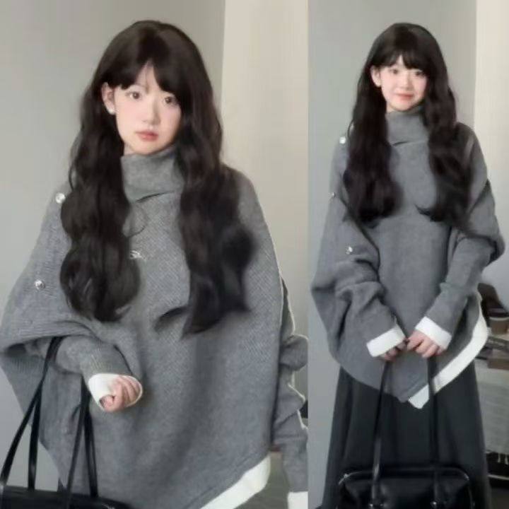 不规则高领慵懒一整套/秋冬长袖针织衫外套毛衣斗女篷针织+半身裙,女装/女士精品,时尚套装,淘宝优惠券,粉丝福利购,淘宝优惠卷