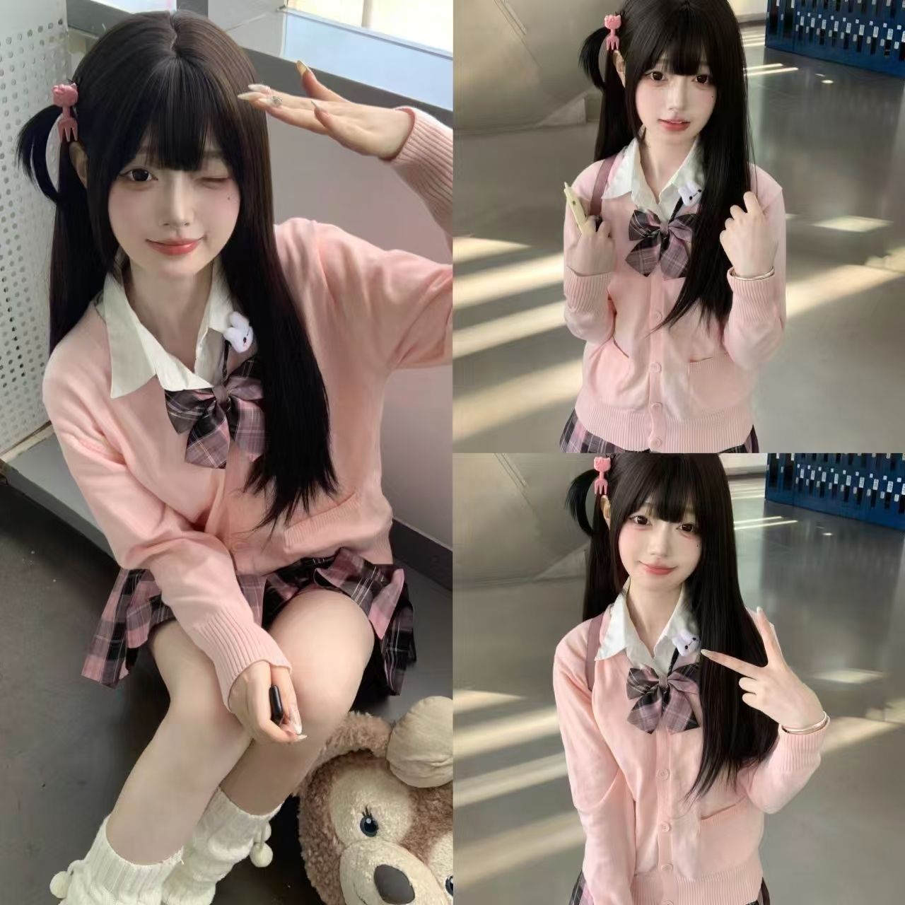 原创JK毛衣开衫外套女早秋学院风宽松校供感制服深灰长袖针织上衣