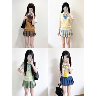 日系JK制服针织背心马甲套头毛衣女夏季百搭学院风格裙百褶裙套装
