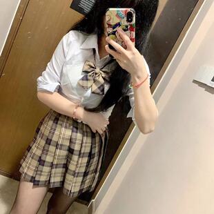 原创日系jk制服女同款小棕同格裙子格棕树学院百褶裙显瘦网红套装