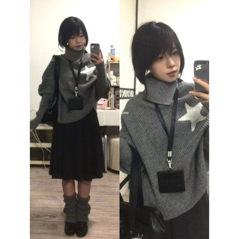 美式星星提花高领保暖针织衫女不规则宽松设计感慵懒风冬季毛衣潮,女装/女士精品,时尚套装,淘宝优惠券,粉丝福利购,淘宝优惠卷