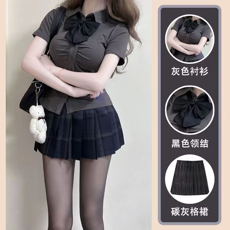 搭衬衫高腰半身百褶裙套装女