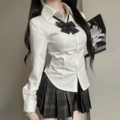 jk制服纯欲收腰衬衫 长袖 原创日系百搭显瘦上衣学院风辣妹白色衬衣