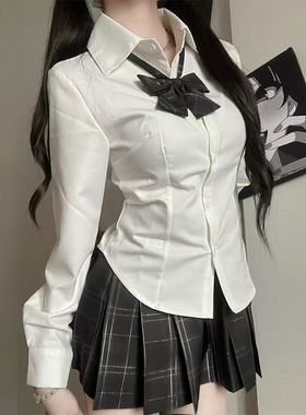 jk制服纯欲收腰衬衫长袖原创日系百搭显瘦上衣学院风辣妹白色衬衣