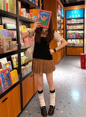 JK制服夏季小个子向日葵格裙套装