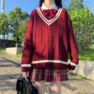 红色日系新年过年毛衣内搭学院风冬季可爱JK制服格裙套装学生女装