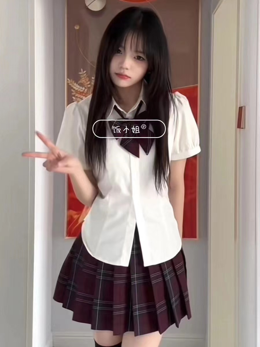 jk制服套装女学生绑带收腰衬衫
