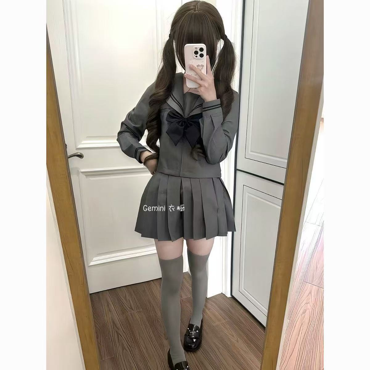 jk制服校供感灰色二本水手服套装