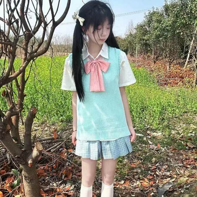 松蓝正版原创JK制服学院风马甲