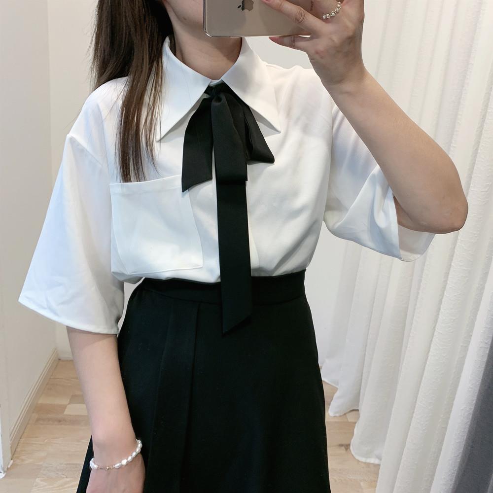 日系jk制服短袖衬衣女夏季软妹蝴蝶结学院风学生白衬衫宽松上衣女