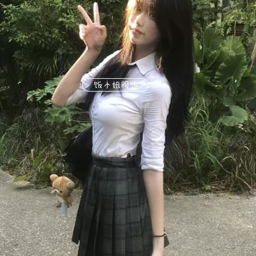 学院风JK制服衬衫长袖格裙套装