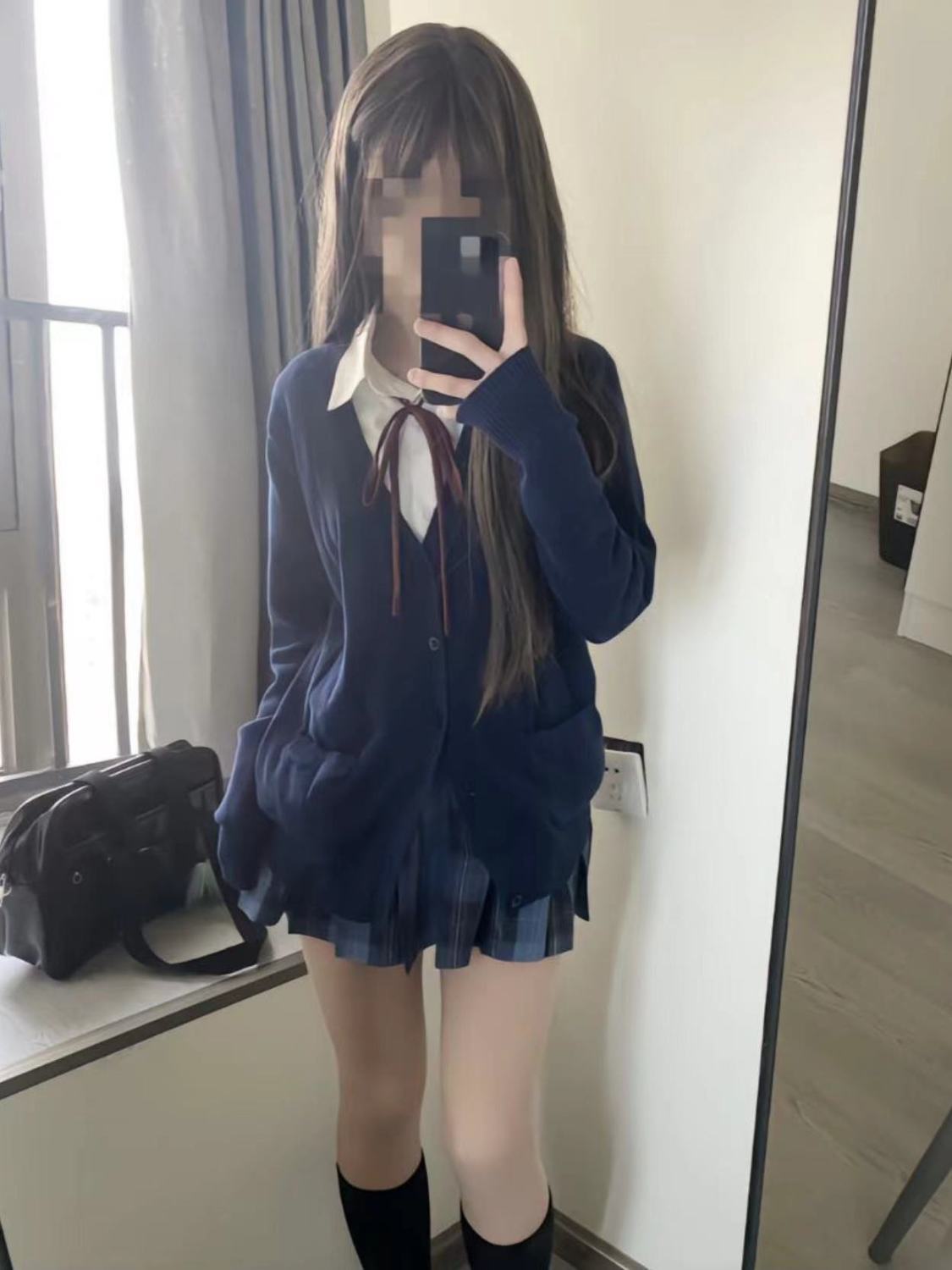 春秋新款长袖学院风日系百搭JK制服开衫毛衣女套装长袖V领针织衫
