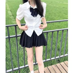 女修身 两件套 学院风jk制服收腰衬衫 单件夏季 纯欲百搭百褶裙 新款