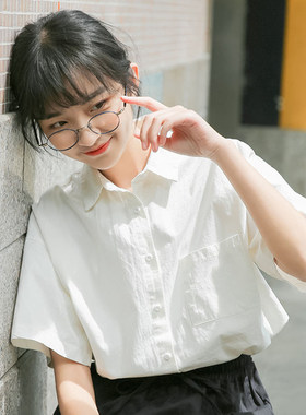 宽松短袖衬衫学生韩版盐系女百搭