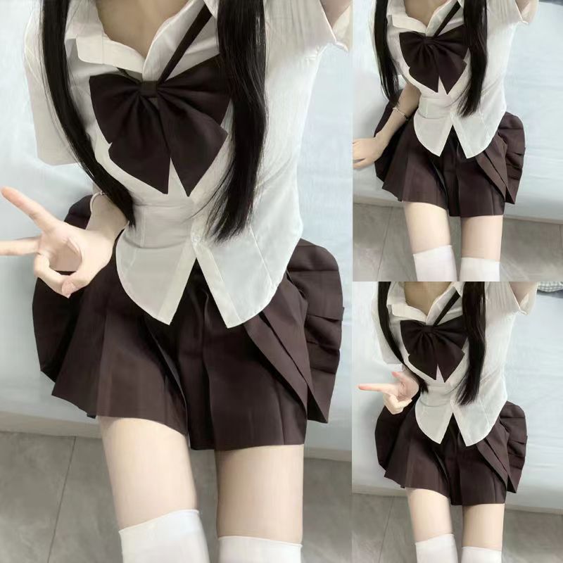 原创jk制服女学生校服纯欲风衬衫套装收腰显瘦JK衬衣百褶裙三件套