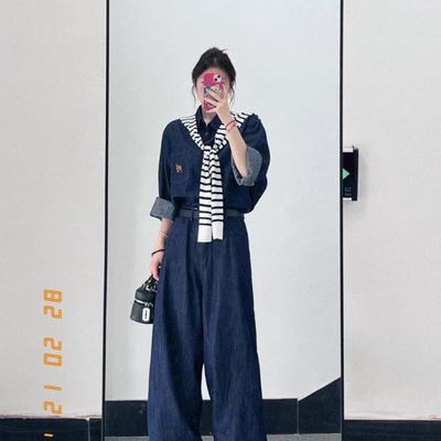 韩系牛仔套装早秋衬衫长袖外套