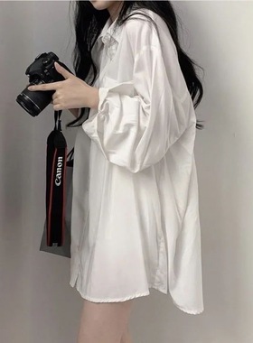 新款宽松休闲BF风衬衣时尚长袖开衫外套防晒慵懒风流行蓝色衬衣