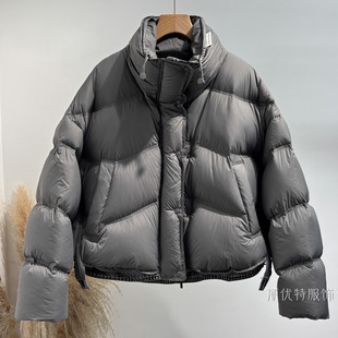 2025冬装新款超厚实短款羽绒服女宽松韩系泡芙拼接牛仔面包外套爆