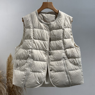 2025新款 优质鸭绒背心坎肩外套 别致羽绒马甲女士高级无领轻薄短款