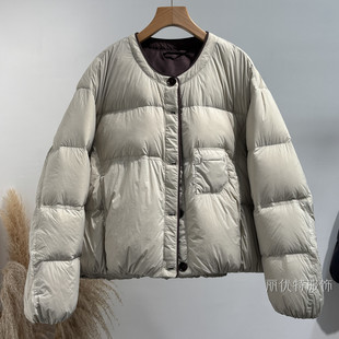 无领羽绒服女宽松显瘦25秋冬新款韩版洋气小个子鸭绒保暖短外套爆