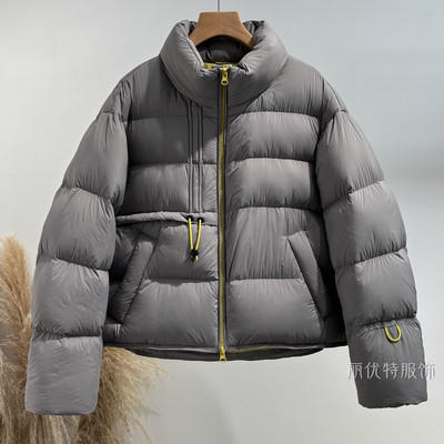 韩版宽松立领面包服短款灰色