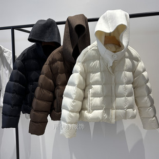 2025新款羊毛连帽面包服女短款保暖90白鸭绒羽绒服厚外套巨好看爆