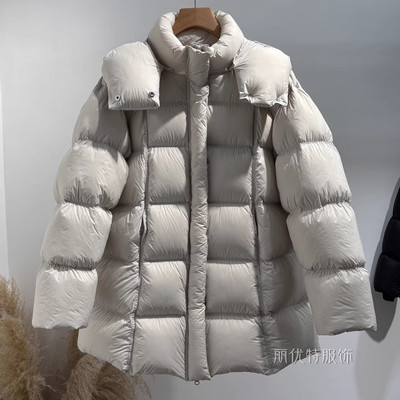 90白鸭绒加厚中长款羽绒服女