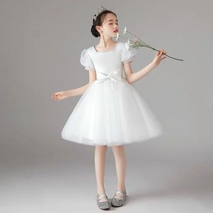 女童礼服生日高端公主裙蓬蓬纱钢琴舞台表演白色连衣裙花童演出服