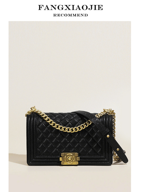 真皮辣妈菱格链条包包女ins牛皮球纹鱼子酱翻盖斜挎单肩时尚女包