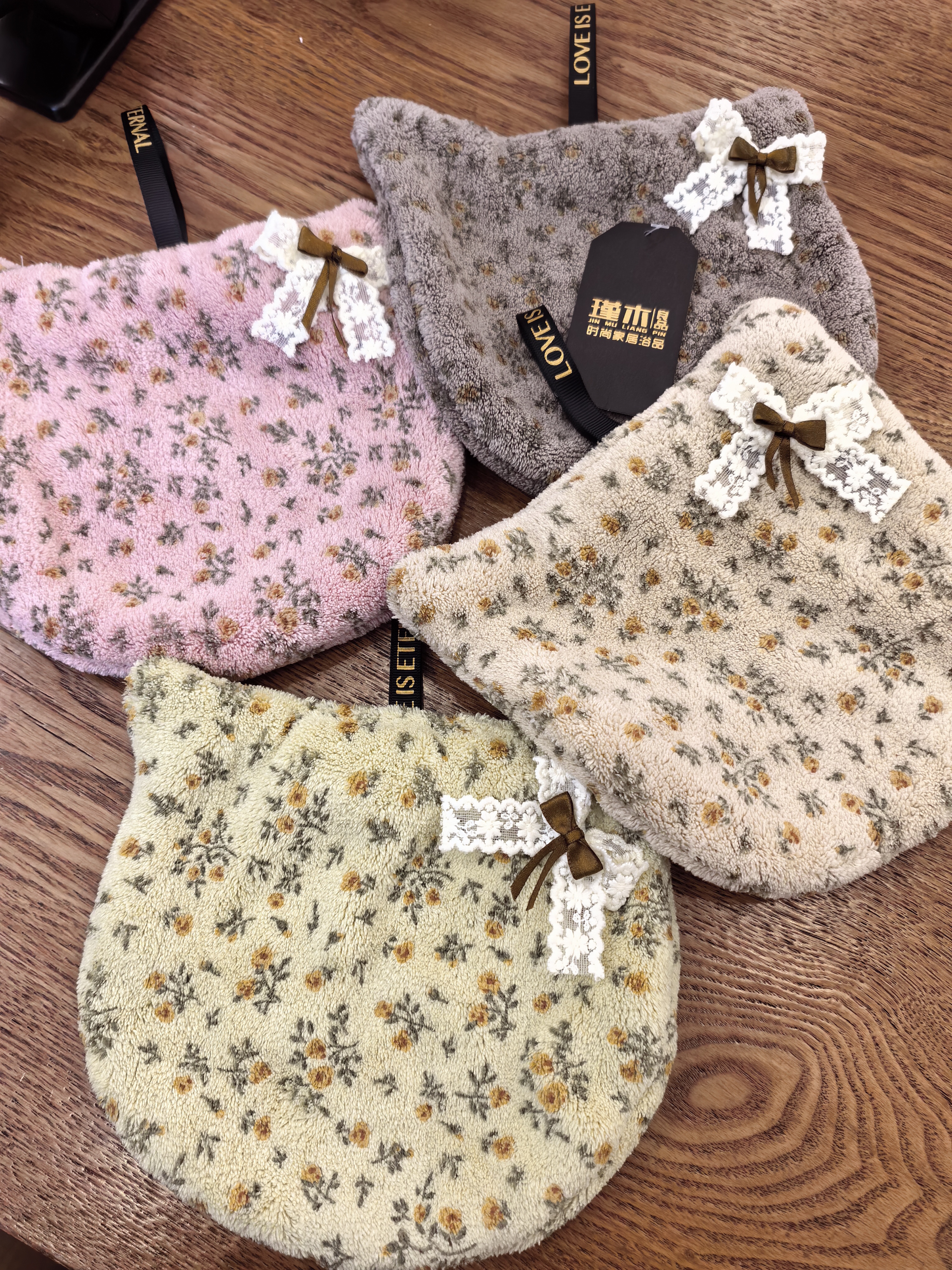 瑾木良品新款田园碎花擦手巾可挂式珊瑚绒超强吸水柔软成人儿童