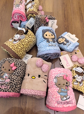 双利新款珊瑚绒豹纹猫猫咪毛巾浴巾干发帽浴裙浴袍超强吸水柔软