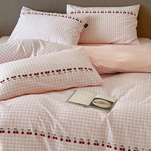 樱桃可露莉丨床上四件套纯棉格子被套床单韩式小清新水洗全棉床品