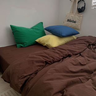 美拉德色混搭四件套全棉色织水洗棉纯色被套床单简约床笠纯棉床品