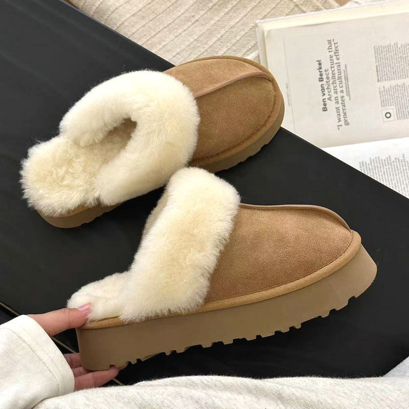 拖鞋冬季纯羊毛包头居家磨砂