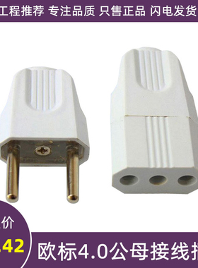 欧标EU接线插头10A250V公母对插意大利母头两脚2项二极可拆续装配