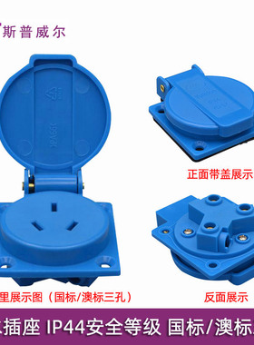 三扁三项3脚工业电源插座10A250V翻盖IP54防水防尘实验室工程插头