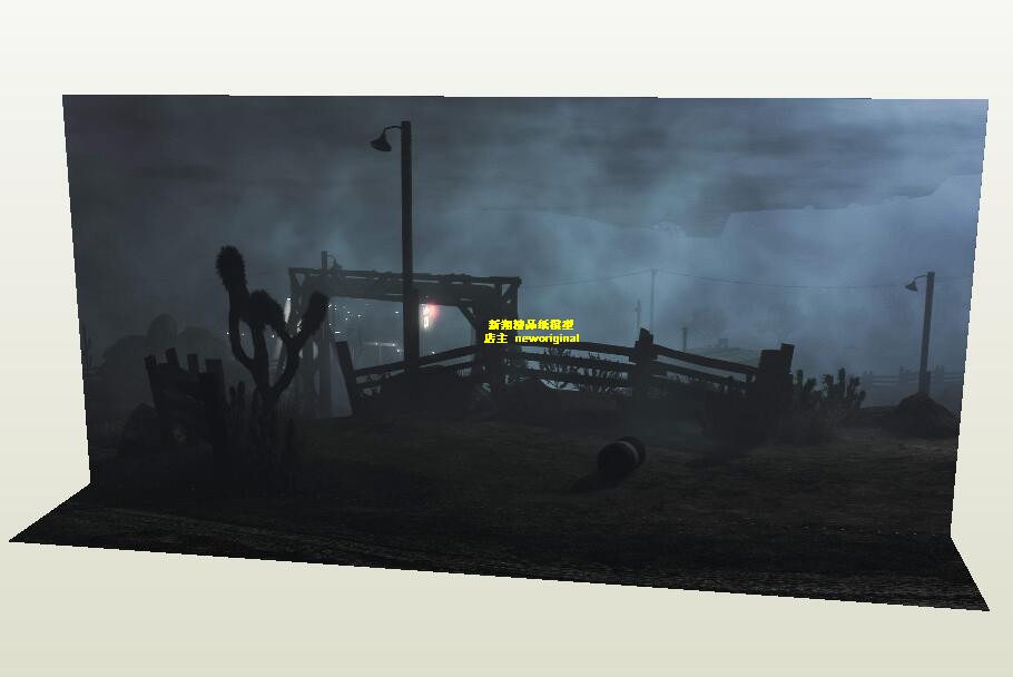 1比6 12欧洲村庄夜间郊区荒郊战场废墟士兵人偶场景背景纸模型